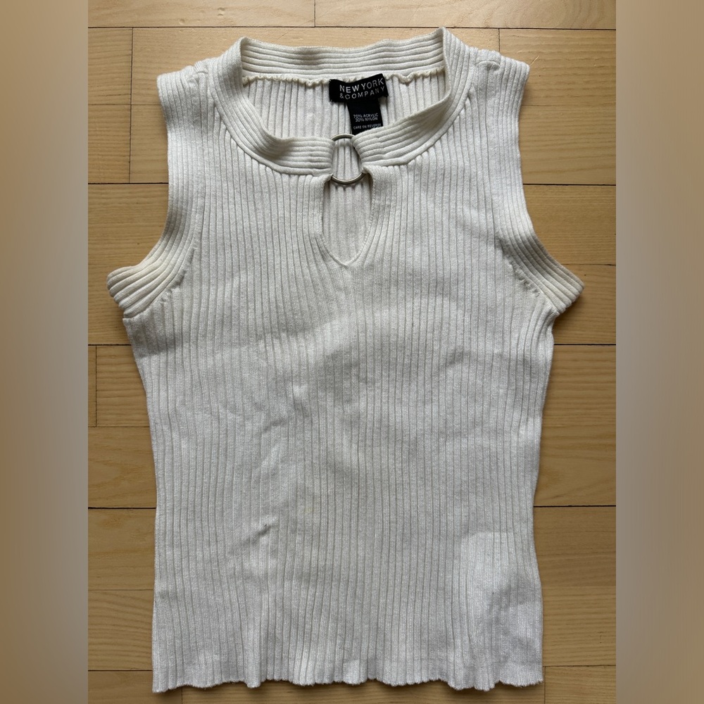 New York & Company Cream Ribbed Tank Top
